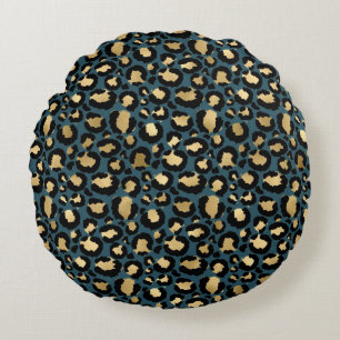 Luxurische luipaarden Dark Blue Wilde Glam Rond Kussen