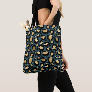 Luxurische luipaarden Dark Blue Wilde Glam Tote Bag