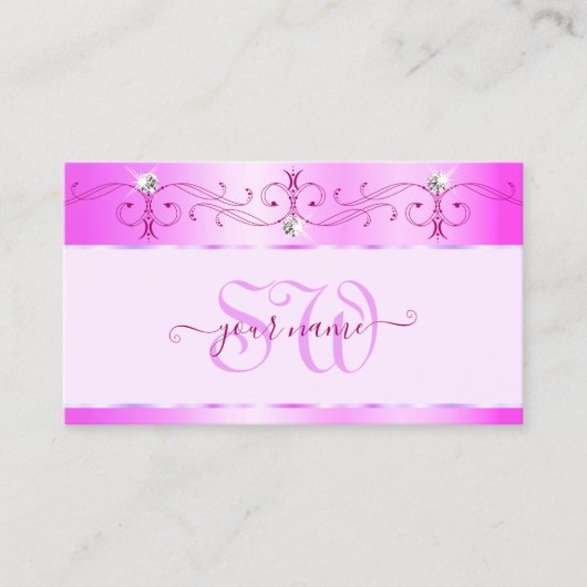 Luxurische roze  mousserende diamanten Initialen Visitekaartje (Voorkant)
