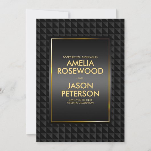 Luxurous Black Polygon Shape Pattern Weddenschap Kaart (Voorkant)