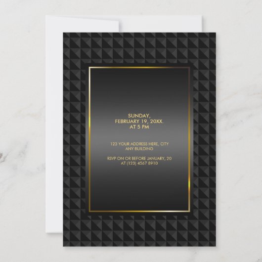 Luxurous Black Polygon Shape Pattern Weddenschap Kaart (Achterkant)