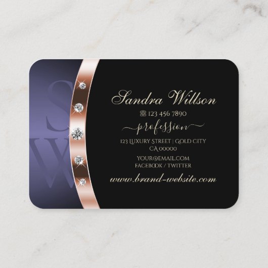 Luxurous Black Roos Gold Blue Monogram juwelen Visitekaartje (Achterkant)