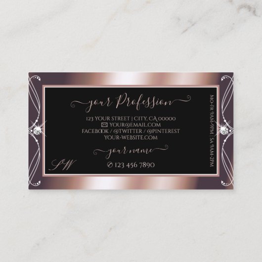 Luxurous Black Roos Gold Sparkle Jewels Initialen Visitekaartje (Achterkant)