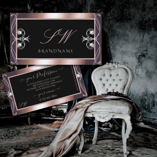 Luxurous Black Roos Gold Sparkle Jewels Initialen Visitekaartje