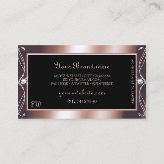Luxurous Black Roos Gold Sparkle Jewels Monogram Visitekaartje (Achterkant)