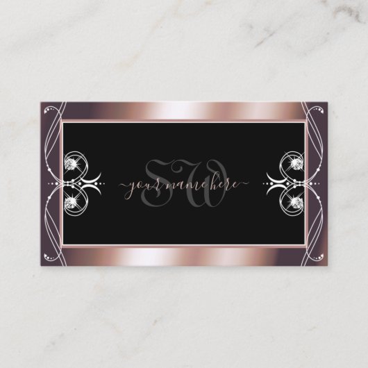 Luxurous Black Roos Gold Sparkle Jewels Monogram Visitekaartje (Voorkant)