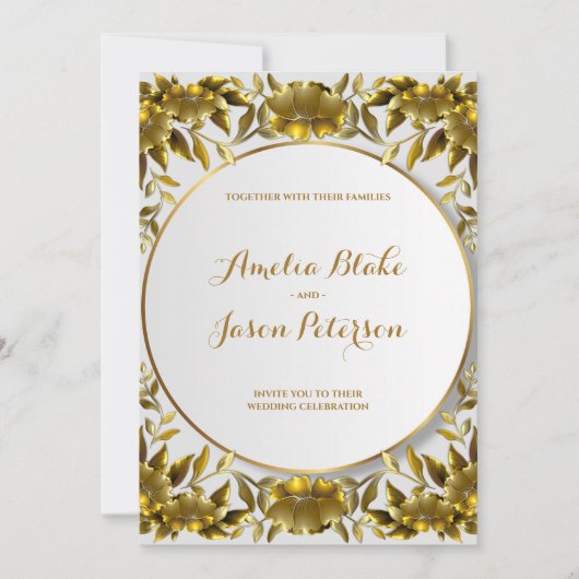 Luxurous Gold-gegraveerd Foliage Wedding Kaart (Voorkant)
