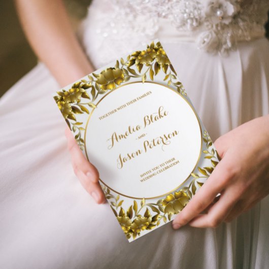 Luxurous Gold-gegraveerd Foliage Wedding Kaart