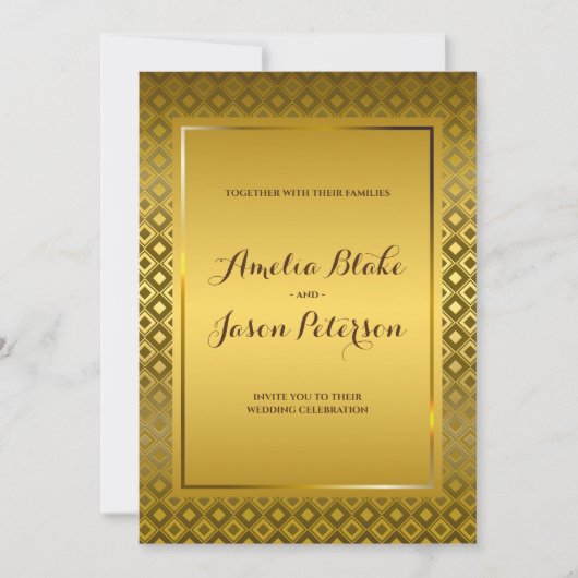 Luxurous Gold Rhombus Carving Pattern Weddenschap Kaart (Voorkant)