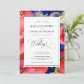 Luxurous Red Gold Paars Pleal Weddenschap Kaart (Staand voorkant)