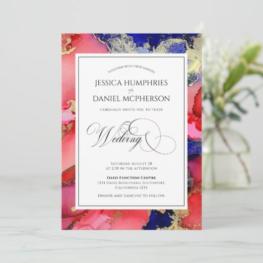 Luxurous Red Gold Paars Pleal Weddenschap Kaart (Staand voorkant)