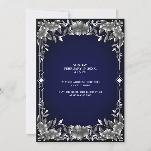 Luxurous Silver Carving Foliage Wedding Kaart (Achterkant)