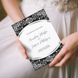 Luxurous Silver Engraved Foliage Wedding Kaart