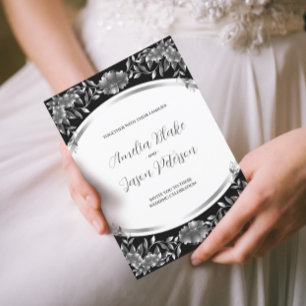 Luxurous Silver Engraved Foliage Wedding Kaart