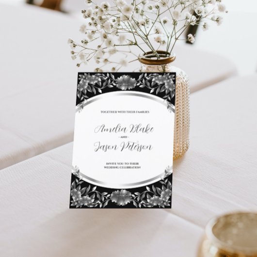Luxurous Silver Engraved Foliage Wedding Kaart