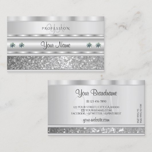 Luxurous Silver Sparking Glitter met Monogram Visitekaartje (Voorkant / Achterkant)