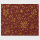 Luxury 24K Poinsettia Ruby & Gold Christmas Cadeaupapier (Vlak)