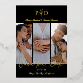 Luxury 3 Wedding Photos Collage Simple Branches Folie Uitnodiging (Voorkant)