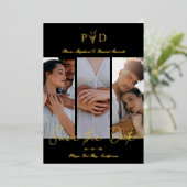 Luxury 3 Wedding Photos Collage Simple Branches Folie Uitnodiging (Staand Voorkant)