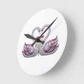 Luxury 3D Diamond Swans Heart - Elegant Wall Clock Ronde Klok (Hoek)