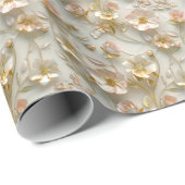 Luxury 3D Embossed Floral Gold Foil Elegant Gift Cadeaupapier (Rol Hoek)