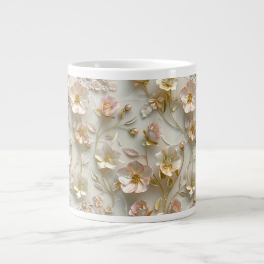 Luxury 3D Embossed Floral Gold Foil Elegant  Grote Koffiekop (Voorkant)