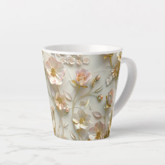 Luxury 3D Embossed Floral Gold Foil Elegant  Latte Mok