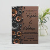 Luxury 3D Floral Bronze & Black Wedding Invitation Bedankkaart (Staand voorkant)