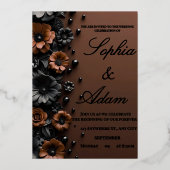 Luxury 3D Floral Bronze & Black Wedding Invitation Folie Uitnodiging (Voorkant)