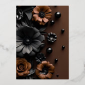 Luxury 3D Floral Bronze & Black Wedding Invitation Folie Uitnodiging (Achterkant)