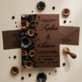 Luxury 3D Floral Bronze & Black Wedding Invitation Kaart