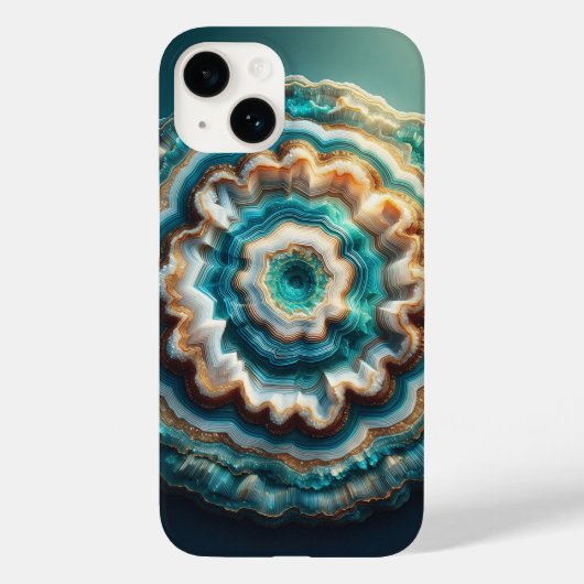 Luxury 3D Geode Sliced Agate Teal and Gold Druzy C Case-Mate iPhone Case (Achterkant)