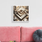 Luxury 3D Geometric Maze - Modern Gold & Grey Arch Canvas Afdruk (Insitu (Woonkamer))