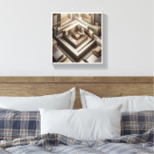Luxury 3D Geometric Maze - Modern Gold & Grey Arch Canvas Afdruk (Insitu (Slaapkamer))