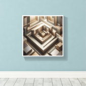 Luxury 3D Geometric Maze - Modern Gold & Grey Arch Canvas Afdruk (Insitu (Houten vloer))