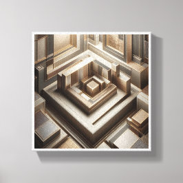 Luxury 3D Geometric Maze - Modern Gold & Grey Arch Canvas Afdruk