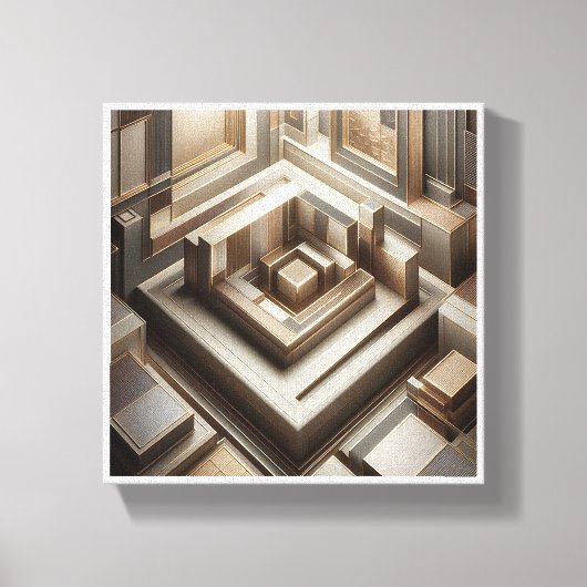 Luxury 3D Geometric Maze - Modern Gold & Grey Arch Canvas Afdruk (Voorkant)