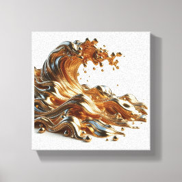 Luxury 3D Liquid Gold Wave - Metallic Fluid Abstra Canvas Afdruk
