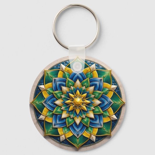 Luxury 3D Mandala Keychain - Geometric Gold & Gree (Voorkant)