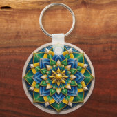 Luxury 3D Mandala Keychain - Geometric Gold & Gree (Voorkant)