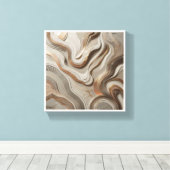 Luxury 3D Sculpted Marble Waves - Elegant Gold and Canvas Afdruk (Insitu (Houten vloer))