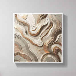 Luxury 3D Sculpted Marble Waves - Elegant Gold and Canvas Afdruk
