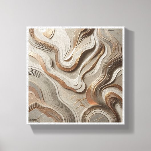 Luxury 3D Sculpted Marble Waves - Elegant Gold and Canvas Afdruk (Voorkant)