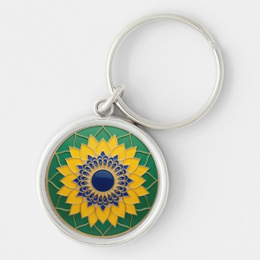 Luxury 3D Solar Mandala Keychain - Gold & Emerald  (Voorkant)