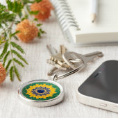 Luxury 3D Solar Mandala Keychain - Gold & Emerald  (Zijkant)