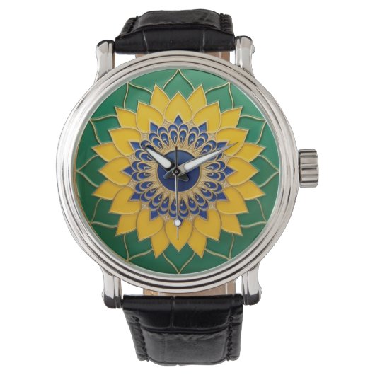 Luxury 3D Solar Mandala Keychain - Gold & Emerald  Horloge (Voorkant)