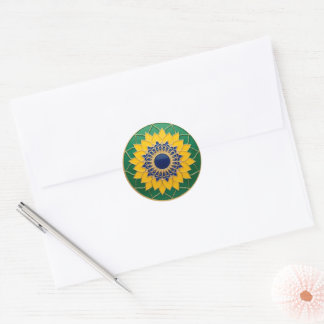 Luxury 3D Solar Mandala Keychain - Gold & Emerald Ronde Sticker