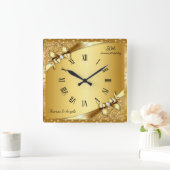 Luxury 50th Anniversary Metallic Gold and Diamond  Vierkante Klok (Huis)