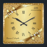 Luxury 50th Anniversary Metallic Gold and Diamond  Vierkante Klok<br><div class="desc">Luxury 50th Anniversary Metallic Gold and Diamond Square Wall Clock.</div>
