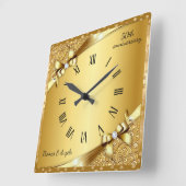 Luxury 50th Anniversary Metallic Gold and Diamond  Vierkante Klok (Hoek)